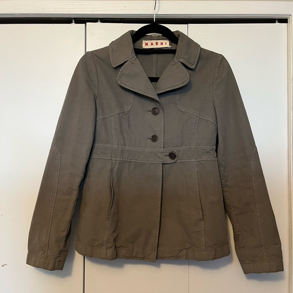 Marni Olive Green Cotton Blend Button Jacket